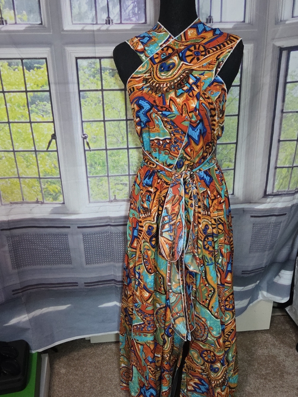 SHEIN Abstract Maxi Dress in Teal & Orange